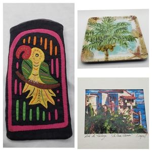 Republic of Panama Taboga Print, Mola Glasses Case, Small Palm Tree Tray